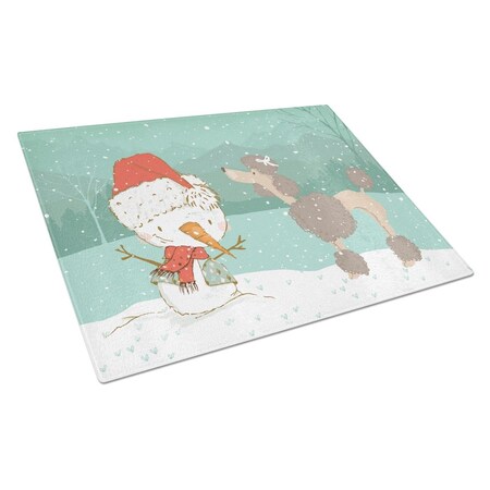 Carolines Treasures Chocolate Poodle Snowman Christmas Glass Cutting Board Large CK2065LCB